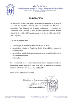 APECI - Convocat�ria para Assembleia Geral Ordin�ria