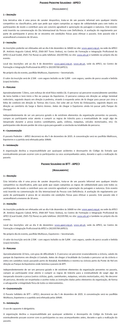 Inscries para passeio Pedestre/BTT (5 dez)